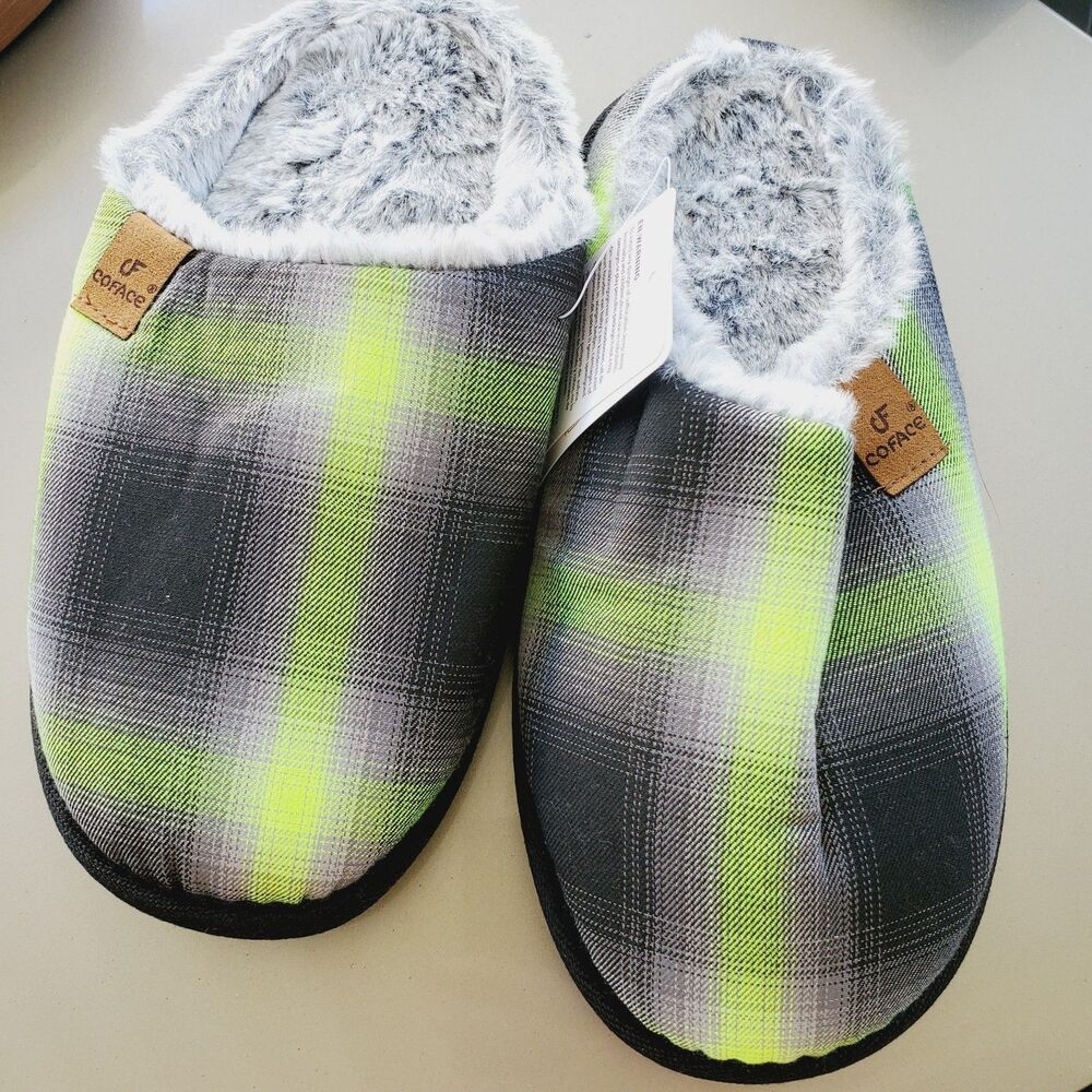 COFACE Men's Memory Foam Slippers Warm Fluffy Slippers with Non-Slip Sole Sz 5M